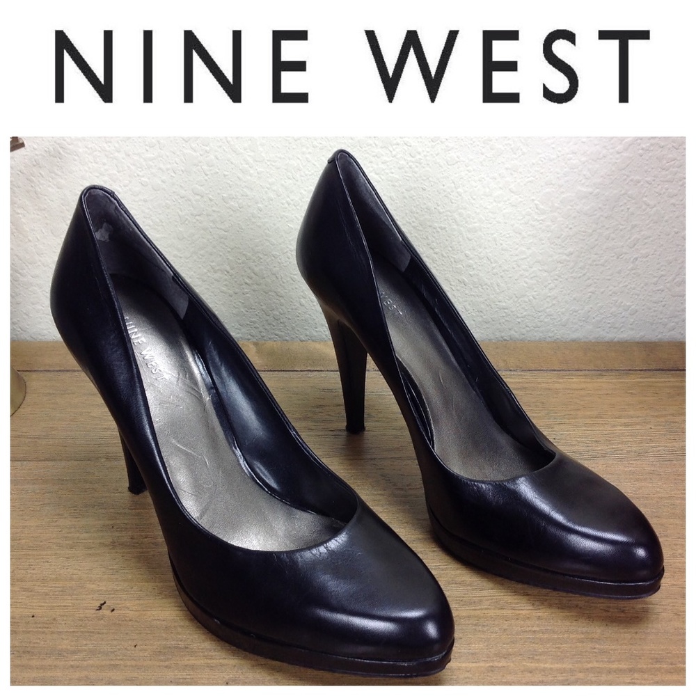 Nine West Black Leather Almond Toe Platfor… - Picture 1 of 7